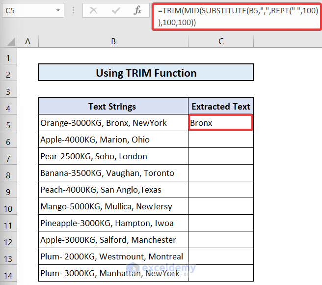 Using TRIM, MID and SUBSTITUTE Functions
