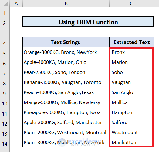 Using TRIM, MID and SUBSTITUTE Functions