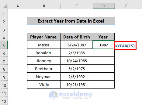 How to Extract Year from Date in Excel
