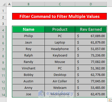 Apply Filter Command to Filter Multiple Values in One Cell in Excel