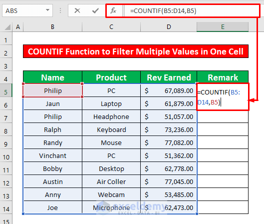 Apply COUNTIF Function to Filter Multiple Values in One Cell in Excel