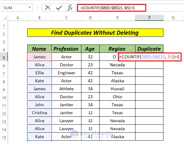 How to Find Duplicates in Excel Without Deleting COUNTIF