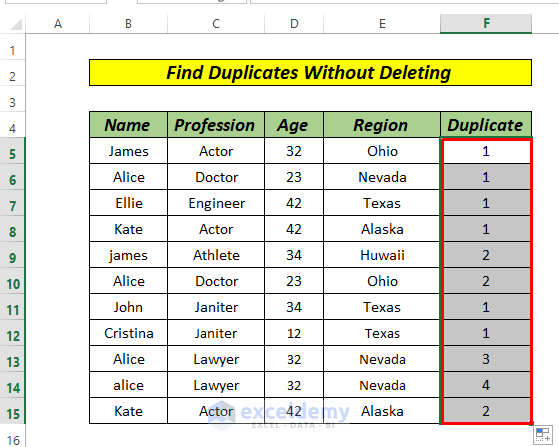 How to Find Duplicates in Excel Without Deleting by Counting 2nd occurrence