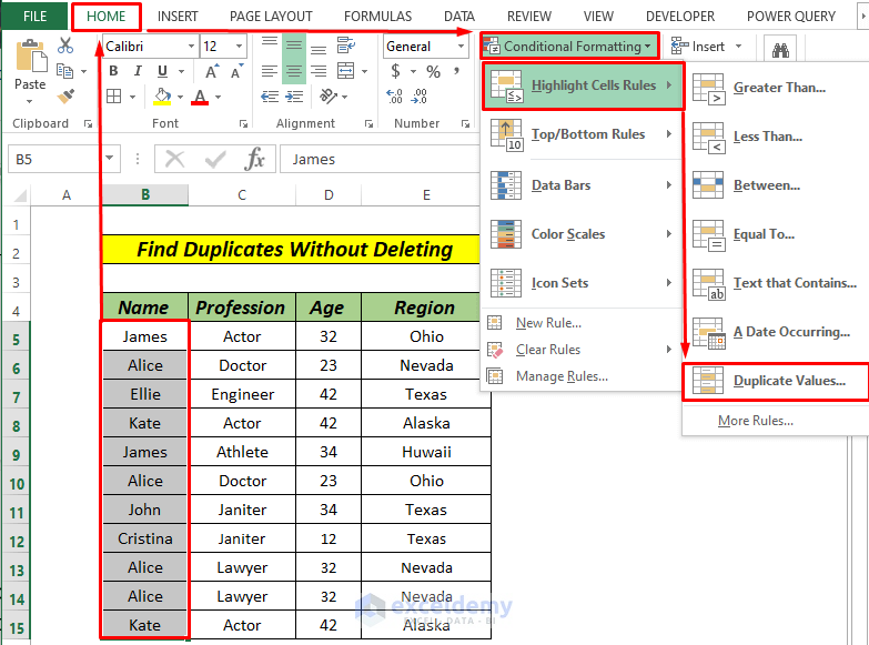 How to Find Duplicates in Excel Without Deleting by Conditional Formatting