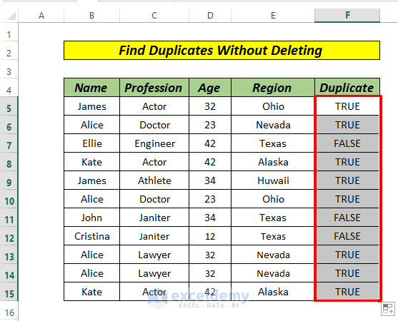 How to Find Duplicates in Excel Without Deleting by COUNTIF Function