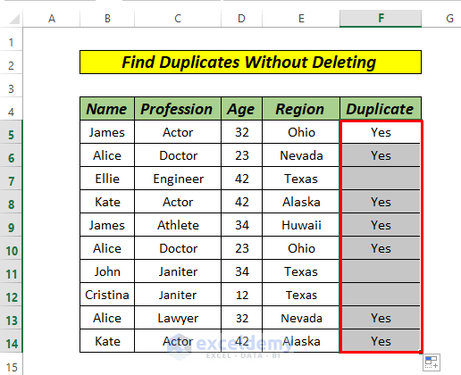 How to Find Duplicates in Excel Without Deleting by IF Function