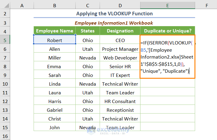 How to Find Duplicates in Two Different Excel Workbooks Applying the VLOOKUP Function