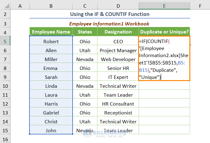 How to Find Duplicates in Two Different Excel Workbooks Using IF and COUNTIF Functions