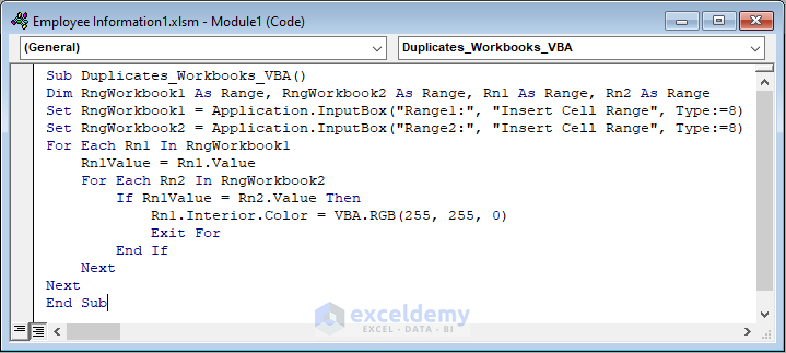 How to Find Duplicates in Two Different Excel Workbooks Using the VBA Code