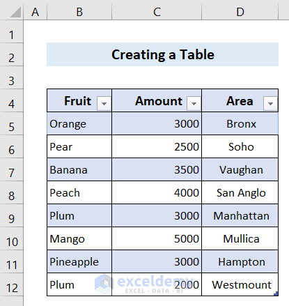 Creating Table to Find and Delete Rows in Excel