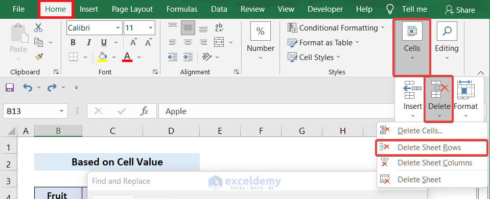 Find and Delete Rows Based on a Cell Value in Excel