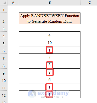 Apply RANDBETWEEN Function to Generate Random Data in Excel