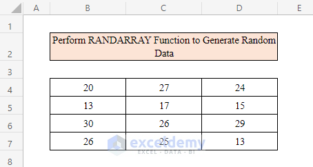 Perform RANDARRAY Function to Generate Random Data in Excel