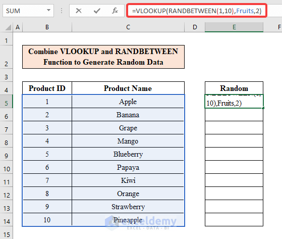 Combine VLOOKUP and RANDBETWEEN Function to Generate Random Data in Excel