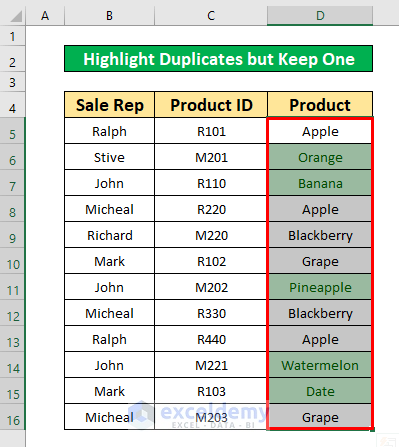 Apply the Conditional Formatting Command to Highlight Duplicates or Unique Values in Excel