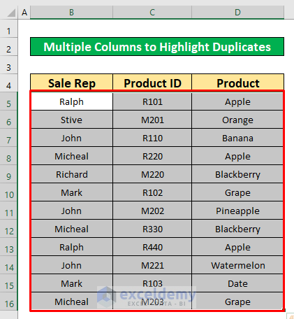 Multiple Columns to Highlight Duplicates in Excel