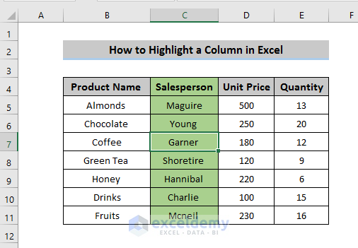 How to Highlight a Column in Excel