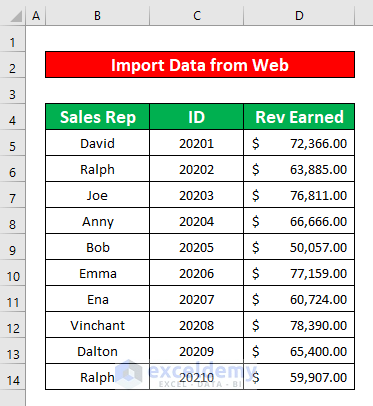 import data into excel from web