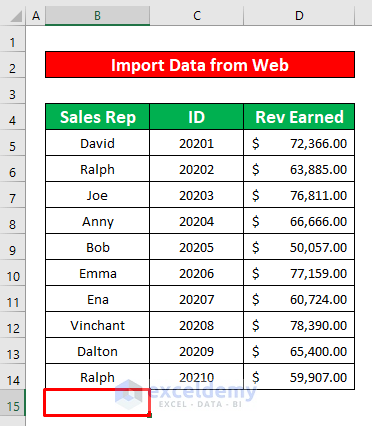 Use From Web Command to Import Data into Excel from Web