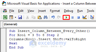 Embed VBA Macros to Insert a Blank Column Between Every Other Column in Excel