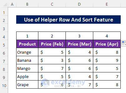 Using Helper Row And Sort Feature to Insert a Blank Column Between Every Other Column