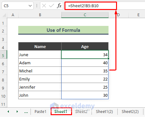 Link Multiple Cells from Another Worksheet Using Excel Formula