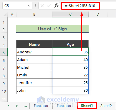 Use Plus (+) Sign to Connect Multiple Cells from Other Excel Sheet