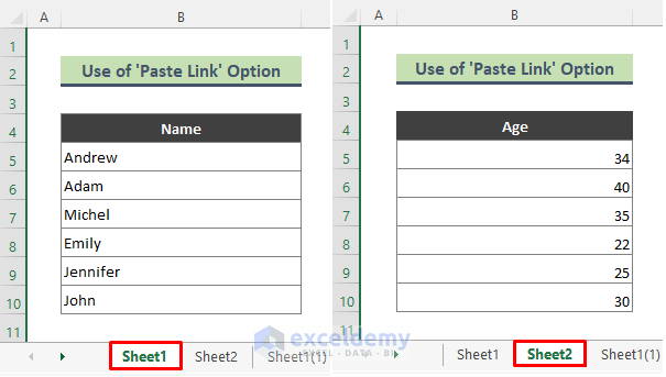 Use of ‘Paste Link’ Option to Connect Several Cells from a Different Worksheet