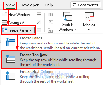 Lock the Top Row in Excel When Scrolling