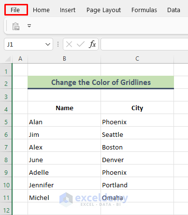 Change Color of Grid Lines Using Excel Options