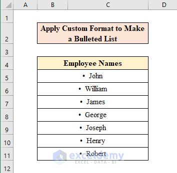 Apply Custom Format to Make a Bulleted List