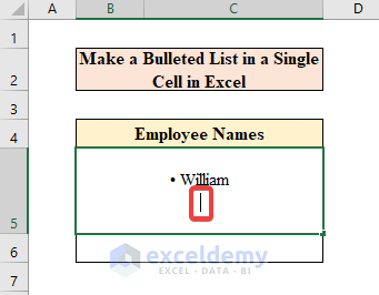 Make a Bulleted List in a Single Cell in Excel