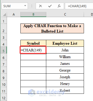 Apply CHAR Function to Make a Bulleted List