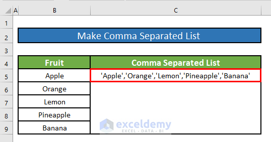 make a comma separated list in excel