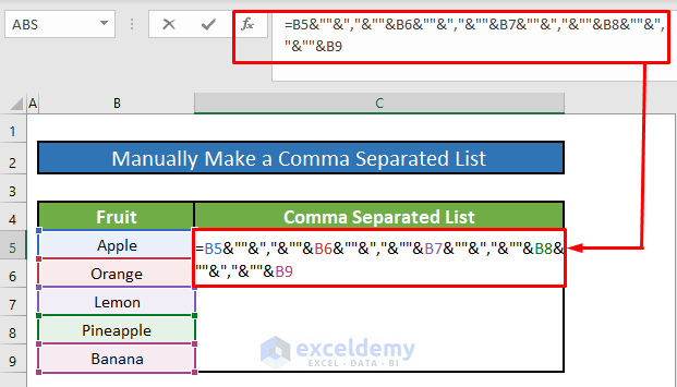Use a Custom Formula to Make a Comma Separated List in Excel