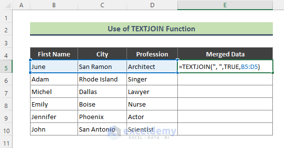 Merge Multiple Cells Using TEXTJOIN Function without Losing Data in Excel