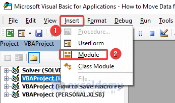 Insert a Module to Move ata from One Cell to Another in Excel