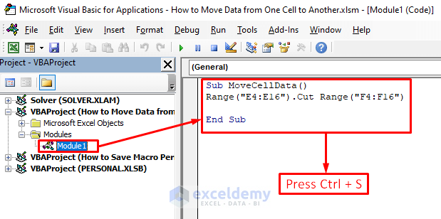 VBA Code to Move Data from One Cell to Another in Excel