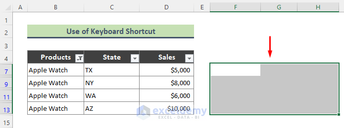Use Keyboard Shortcut to Move Filtered Cells in Excel