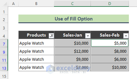 Shift Data between Filtered Cells with Excel Fill Option
