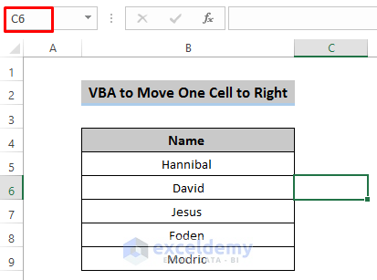 Move One Cell to Right Using ActiveCell Property 