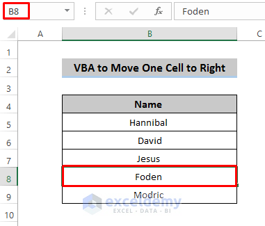 Selection Property to Move One Cell to Right in Excel