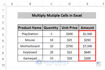 Multi Cell Table How to Multiply Multiple Cells in Excel - 4 Methods - ExcelDemy