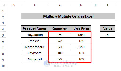Using Paste Special Command to Multiply Multiple Cells in Excel 