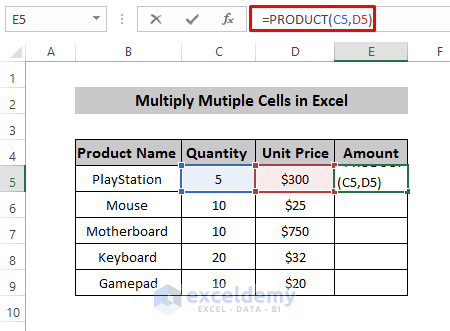 Applying Product Function to Multiply Multiple Cells in Excel 