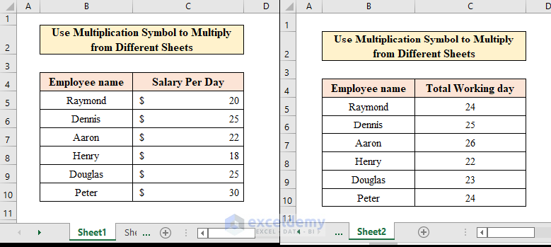 Multiply from Different Sheets in Excel