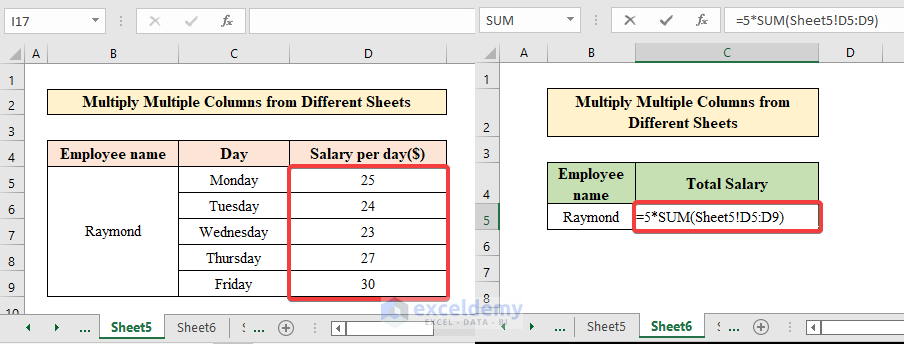 Apply PRODUCT Function to Multiply from Different Sheets