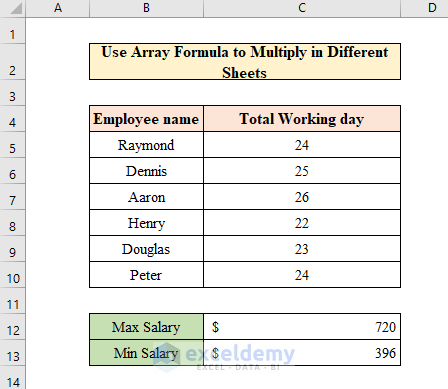 Use an Array Formula to Multiply in Different Sheets