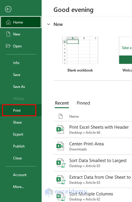 Use File Menu to Print Excel Sheet with Header on Every Page in Excel