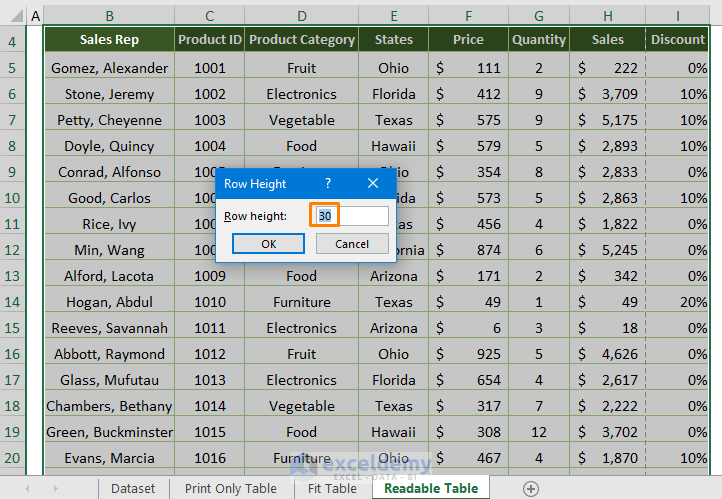 Make Excel Table Readable